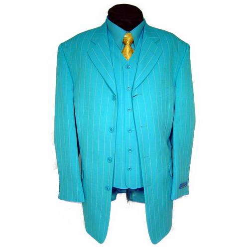 Giorgio Brutini Teal Blue/Yellow Pinstripes Suit/Vest